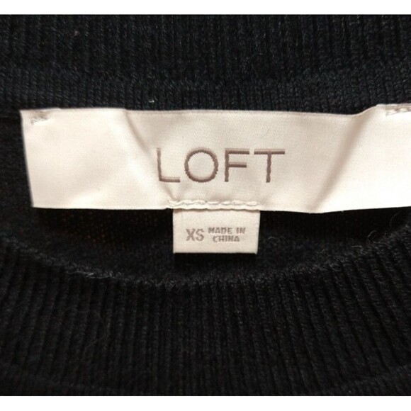 LOFT WOMENS XS BLACK DRESS SWEATER KNIT SHEER POLKA DOTS RIBBED SHIFT RUFFLED - Picture 4 of 7